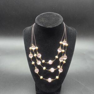 Bijou Brigitte Glass Beaded Necklace Layered 15" Adjustable Boho Pink NEW